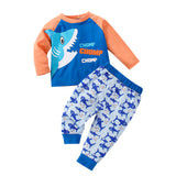Kid Baby Boy Autumn Winter Blue Cartoon Shark Print 2 Pcs Set