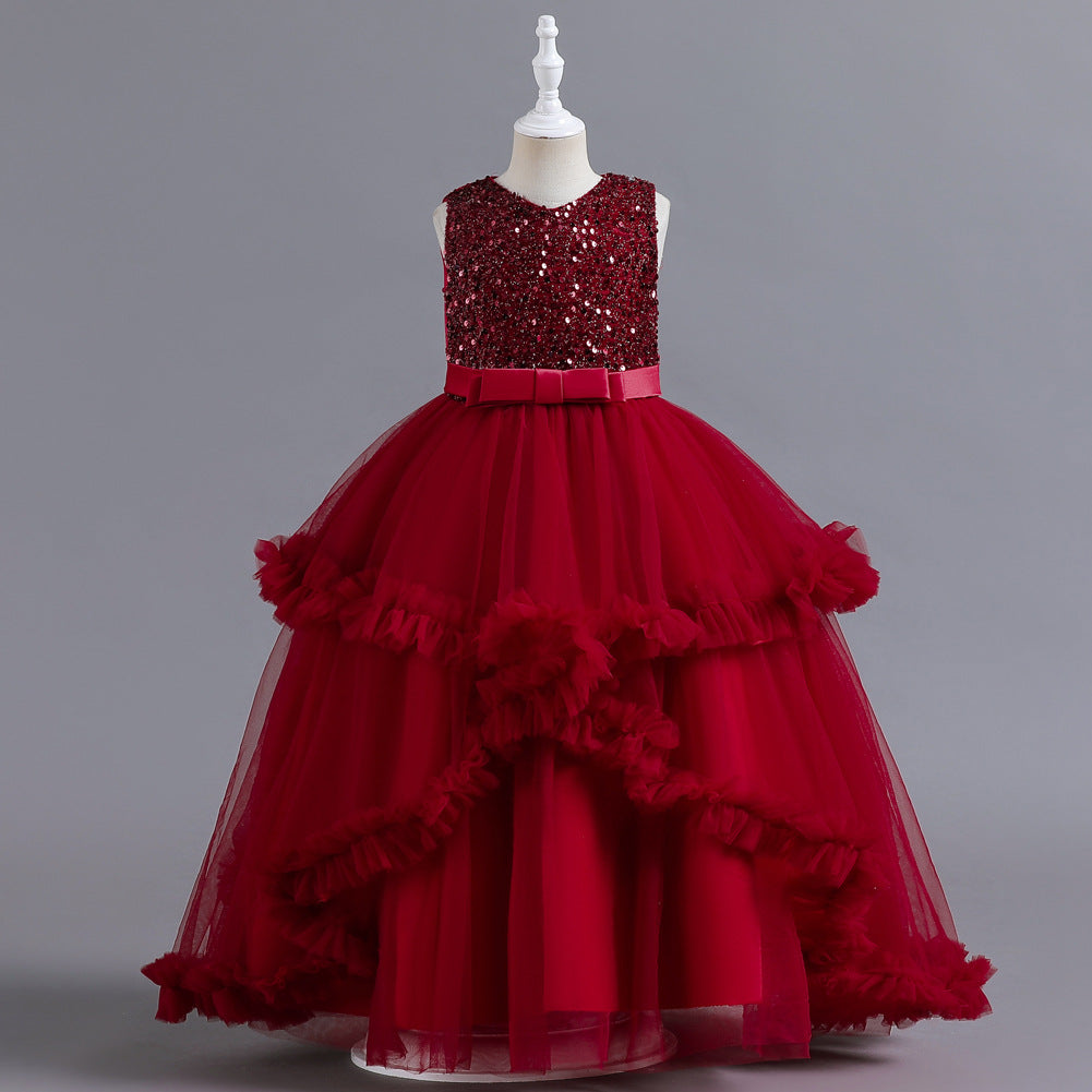 Kid Christmas Girl Princess Sleeveless Glitter Flower Birthday Fluffy Dresses