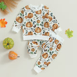 Kid  Baby Boy Crewneck Pumpkin Long Sleeve 2 Pcs Sets