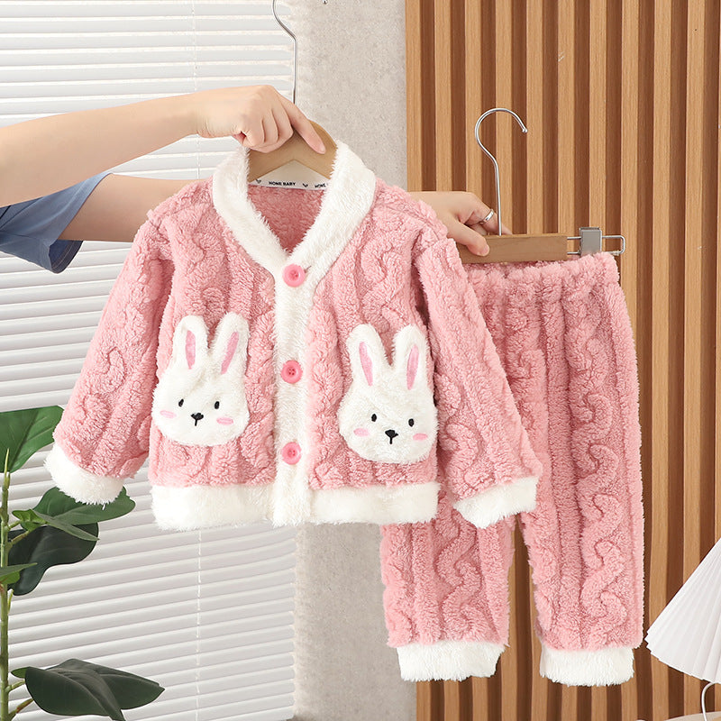Kid Baby Girls Pajamas Autumn Winter Cotton Plush Home Pajamas
