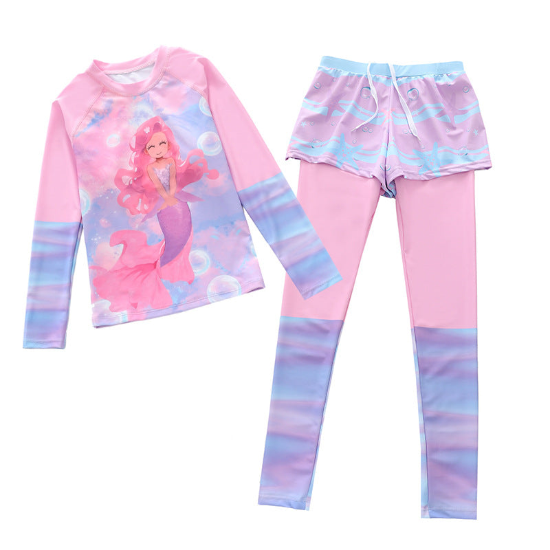 Kid Girl Split Long-sleeved Conservative Sun Protection Swimsuit