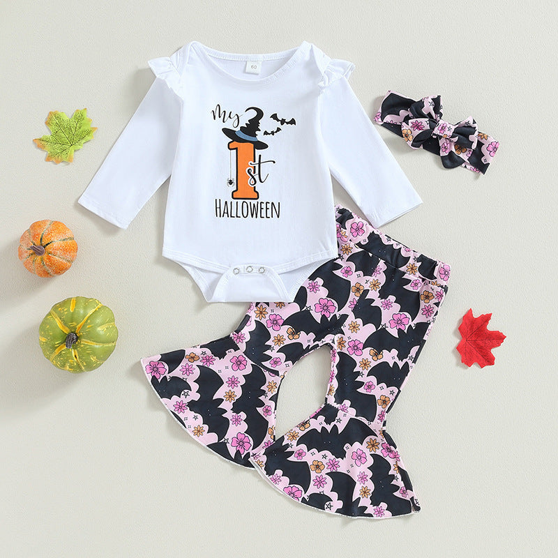 Baby Girl Halloween Letter Long Sleeves Printed 3 Pcs Sets