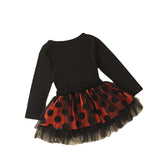 Baby Girls Halloween Pumpkin Print Long Sleeve Mesh Dress
