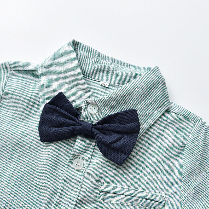 Kid Baby Boy Long-sleeved Bow Tie Cotton Suspenders Gentleman 2 Pcs Sets