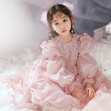 Kid Baby Girl Pink Yarn Princess Flower Wedding Piano Performance Dresses