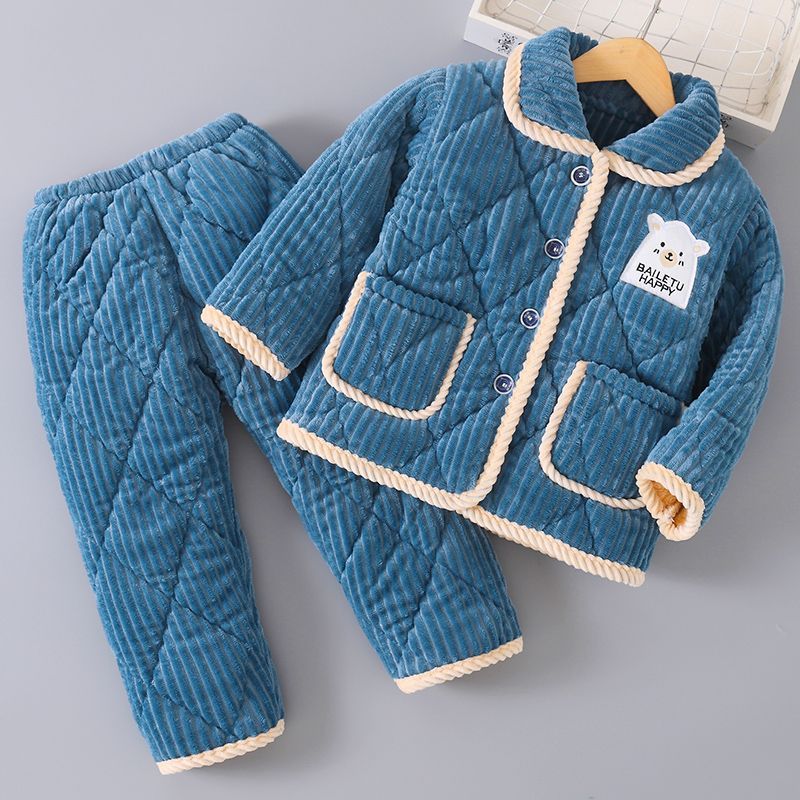 Kid Baby Boy Flannel Autumn Winter Coral Velvet Thicken Pajamas