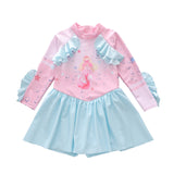 Kid Girl One-piece Swimsuit Long-sleeved Lotus Bathing Swimsuit