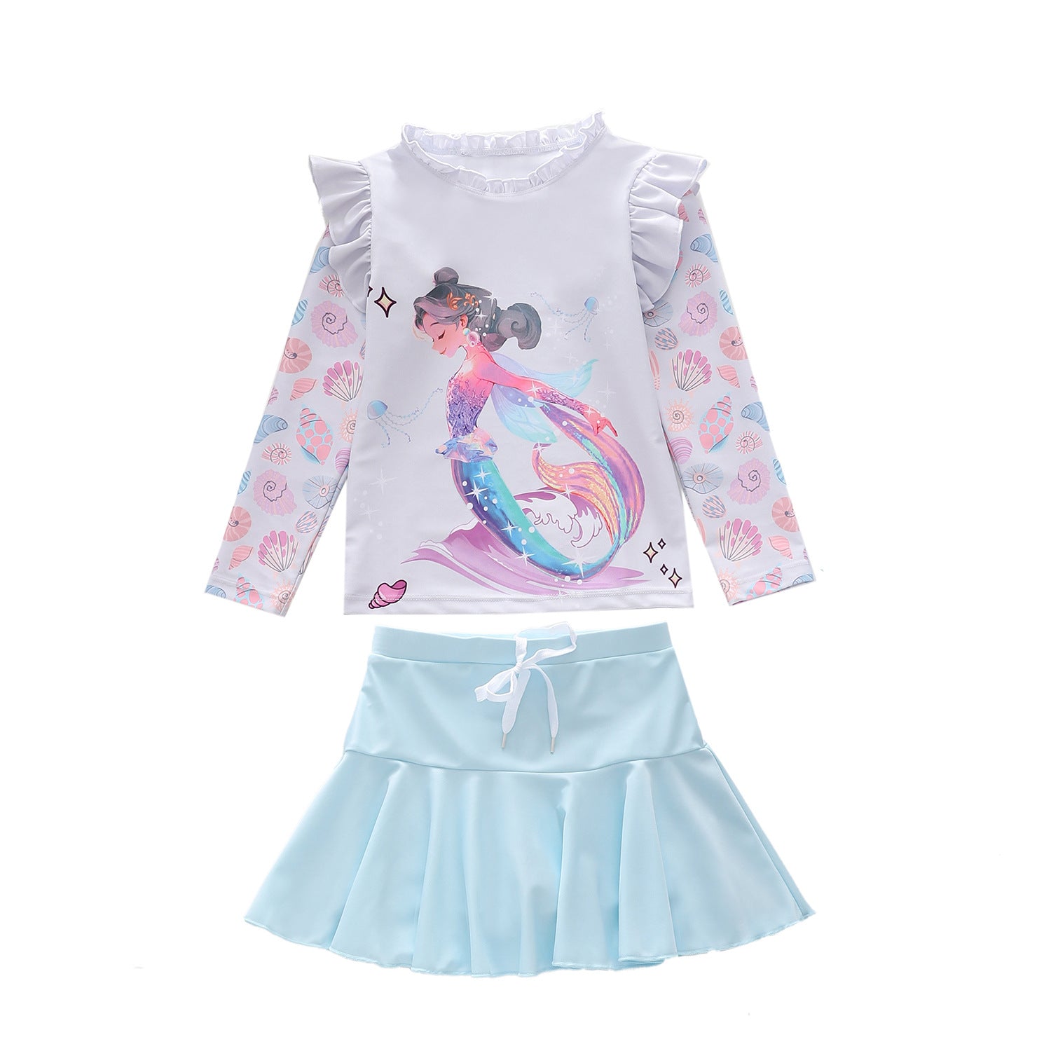 Kid Girl Split Mermaid Long-sleeved Sun-proof Swimsuit