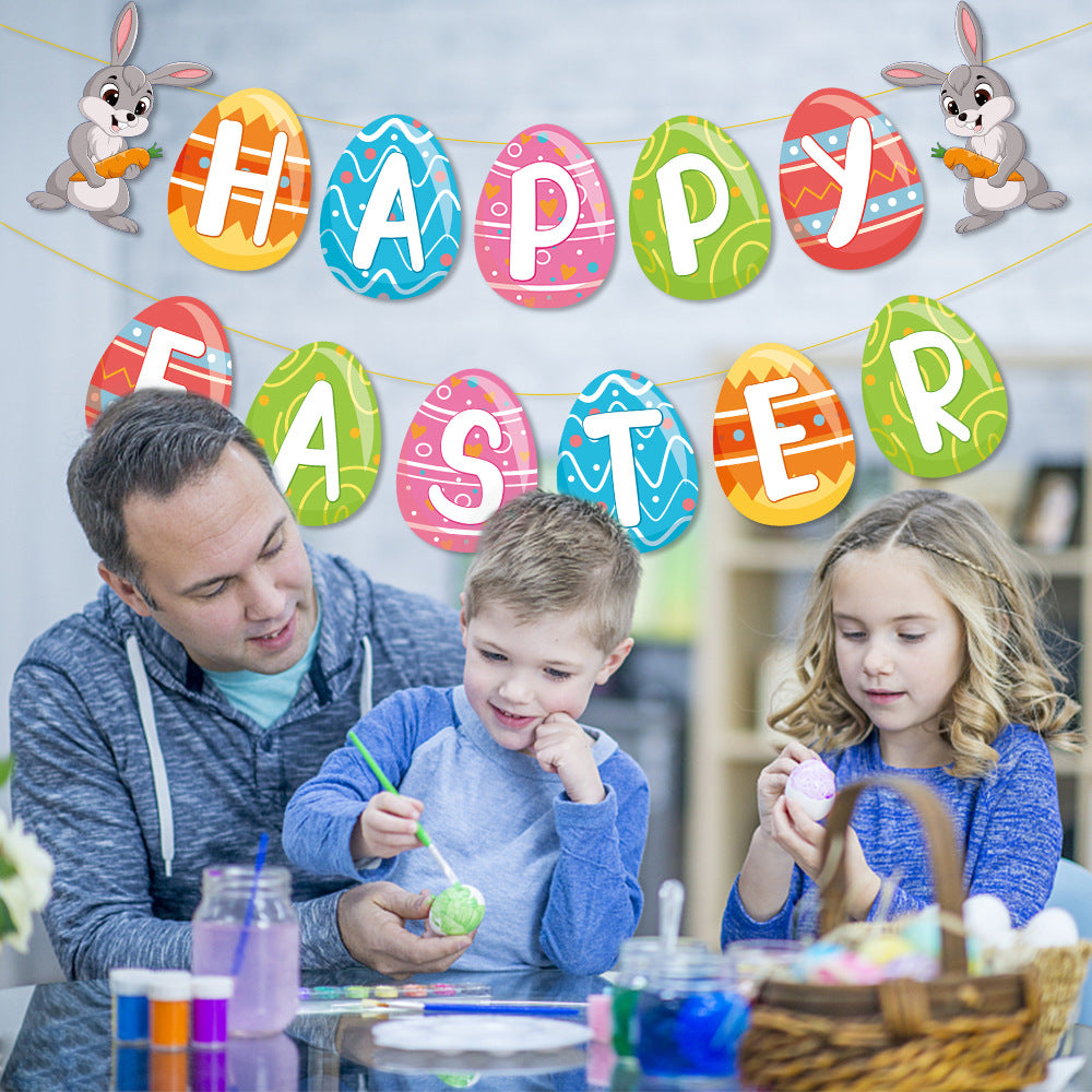 Easter Party Decoration Props Flag Banner Flower Egg Rabbit Holiday Props