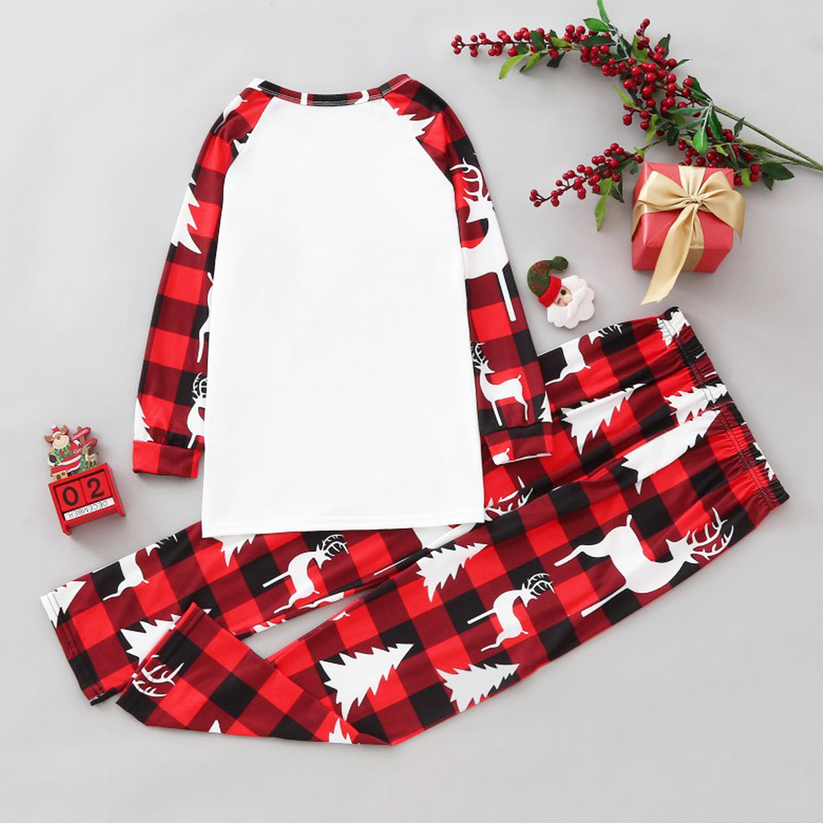 Family Matching Home Suit Christmas Plaid Patchwork Printed Pajamas
