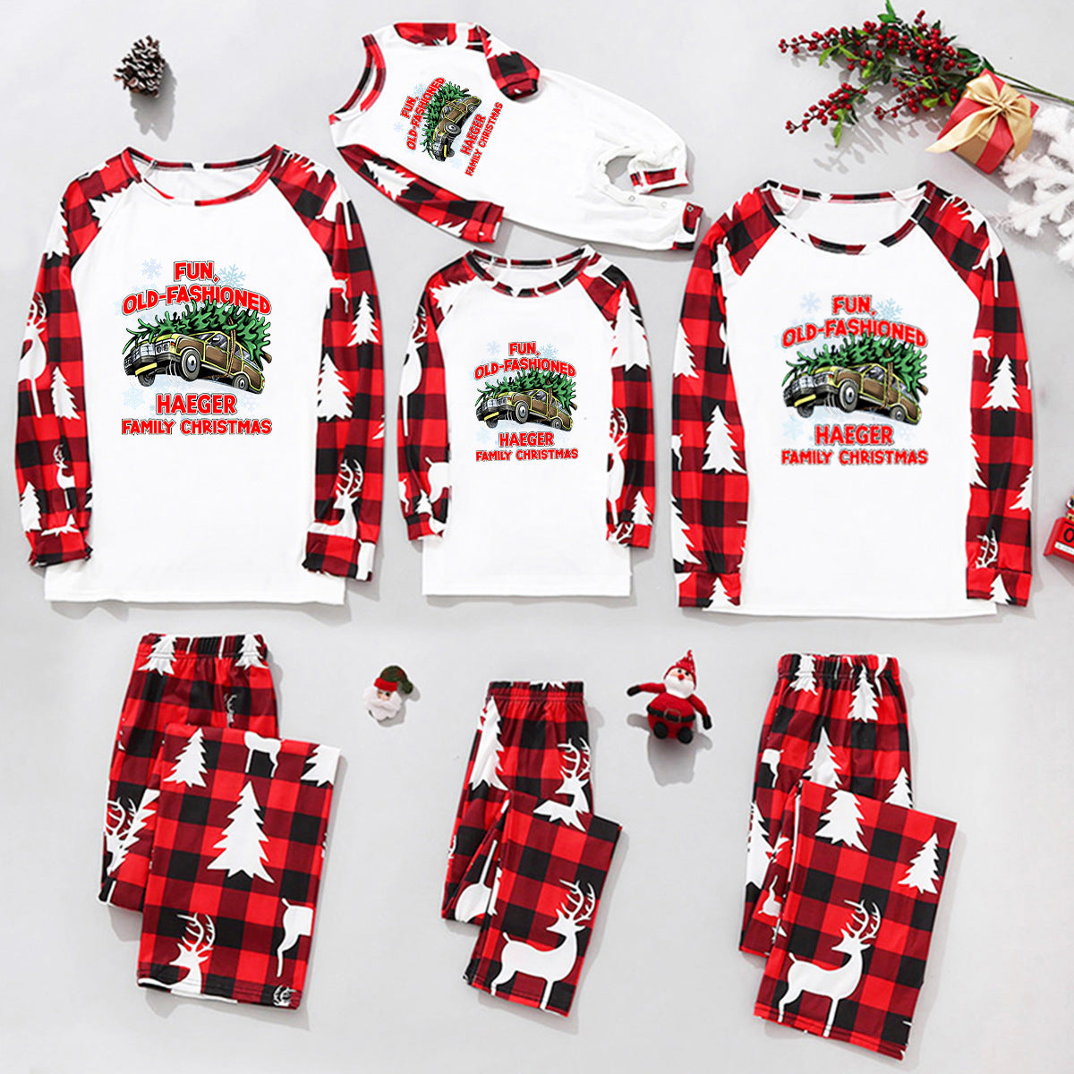 Family Matching Home Suit Christmas Plaid Patchwork Printed Pajamas