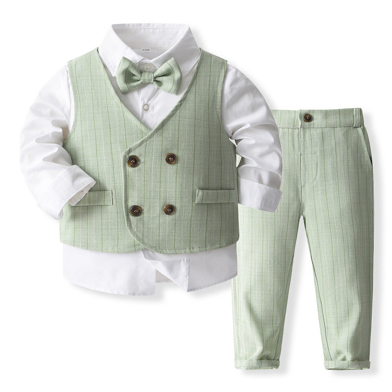 Kid Baby Boy Double-breasted British Performance Suit 4 Pcs Sets