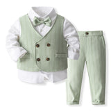 Kid Baby Boy Double-breasted British Performance Suit 4 Pcs Sets