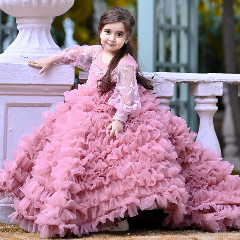 Kid Baby Girls Catwalk Princess Flower Appliqué Cake Dresses