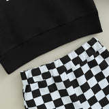 Halloween Kid Baby Girl Witch Letter Long Sleeve Checkered Bell 2 Pcs Sets
