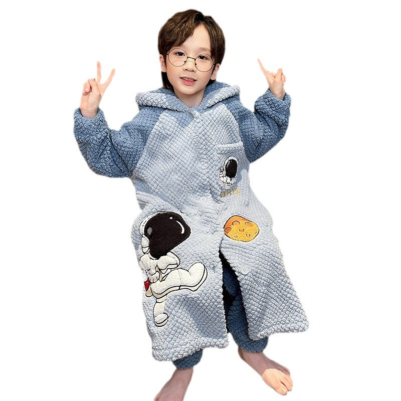 Kid Boy Pajamas Thickened Warm Flannel Coral Fleece Winter Pajamas