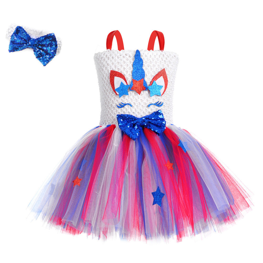 Girls Princess Unicorn Kids July Fourth Independence Day Carnival Dress
