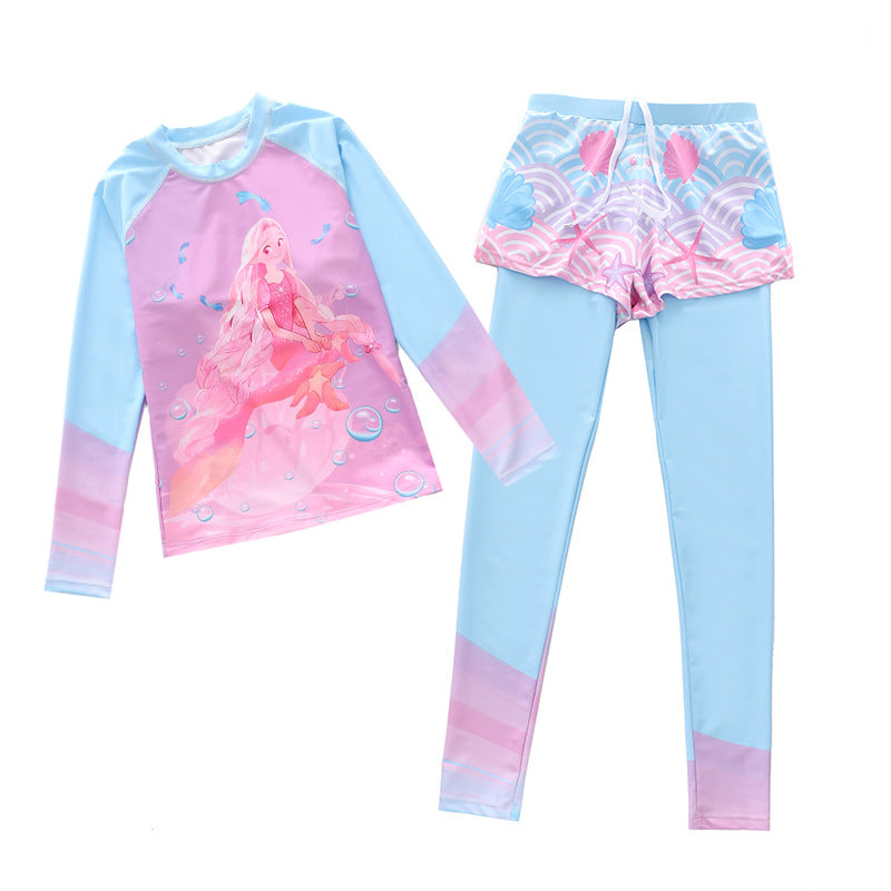 Kid Girl Split Long-sleeved Conservative Sun Protection Swimsuit