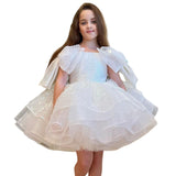Kid Girl White Evening Flower Sequined Princess Dress