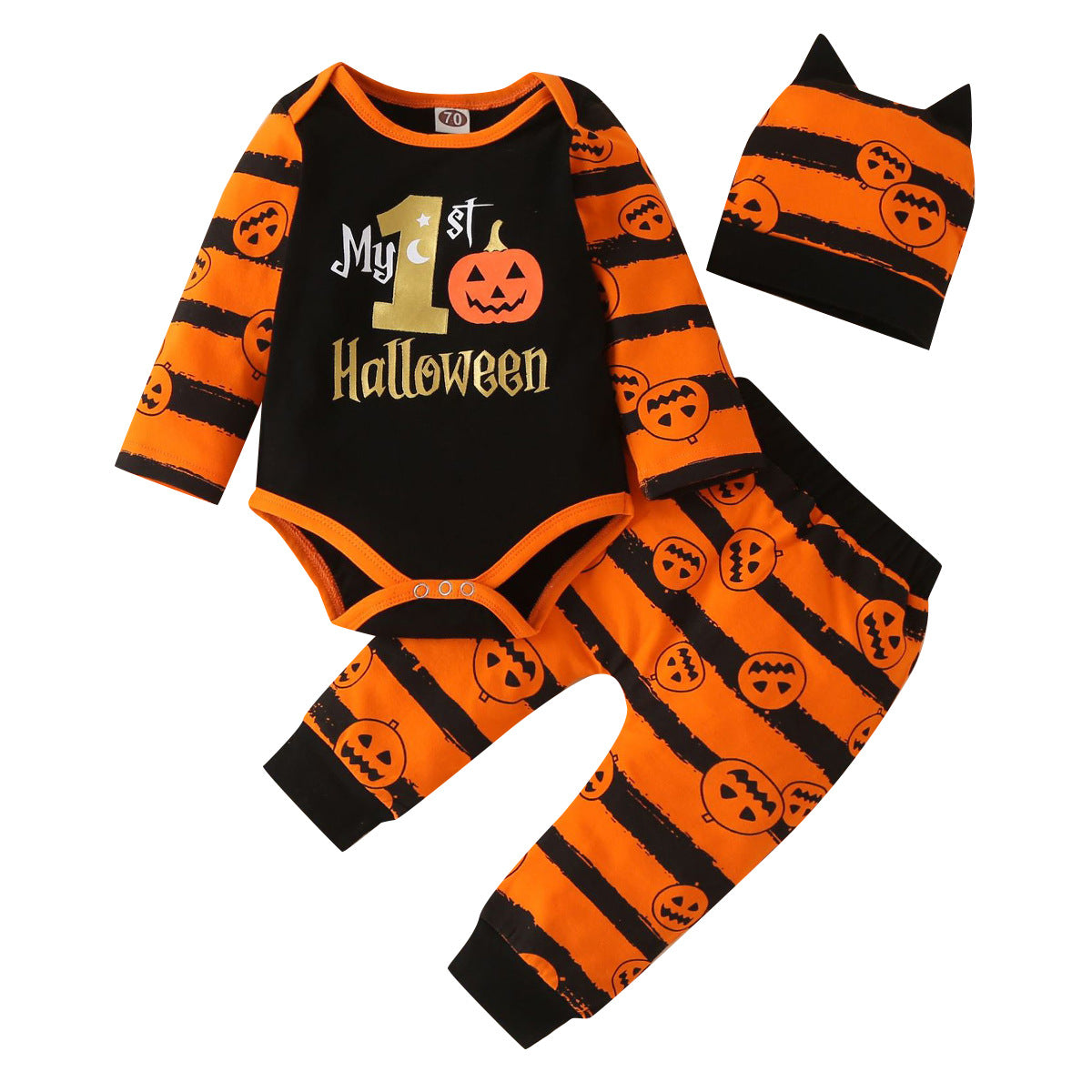Baby Halloween Pumpkin Print Long Sleeve 3 Pcs Sets