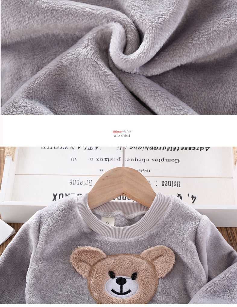 Kid Baby Boy Autumn Winter Coral Velvet 2  Pcs Set Pajamas