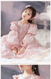 Kid Baby Girl Pink Yarn Princess Flower Wedding Piano Performance Dresses