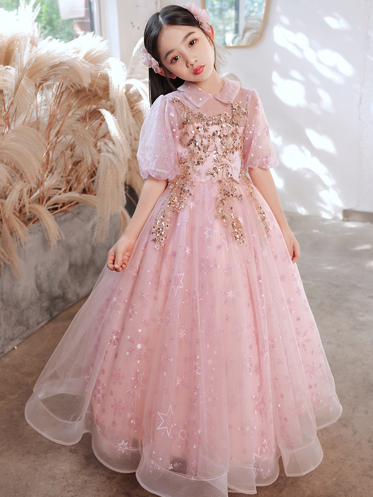 Kid Girl Trendy Flower Wedding Host Piano Performance Dress