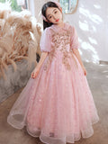 Kid Girl Trendy Flower Wedding Host Piano Performance Dress