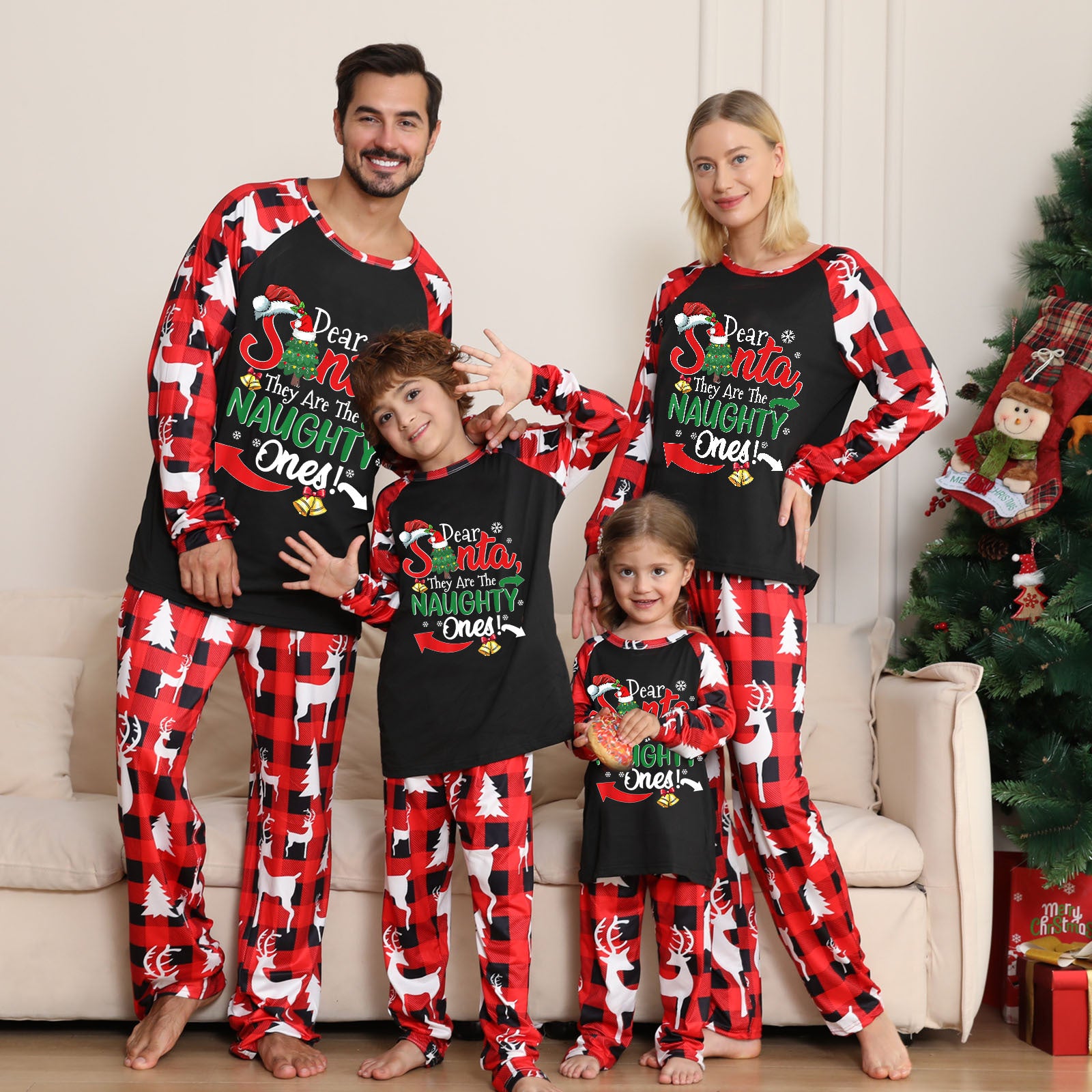 Family Matching Parent-child Loungewear Christmas Stitching Pajamas