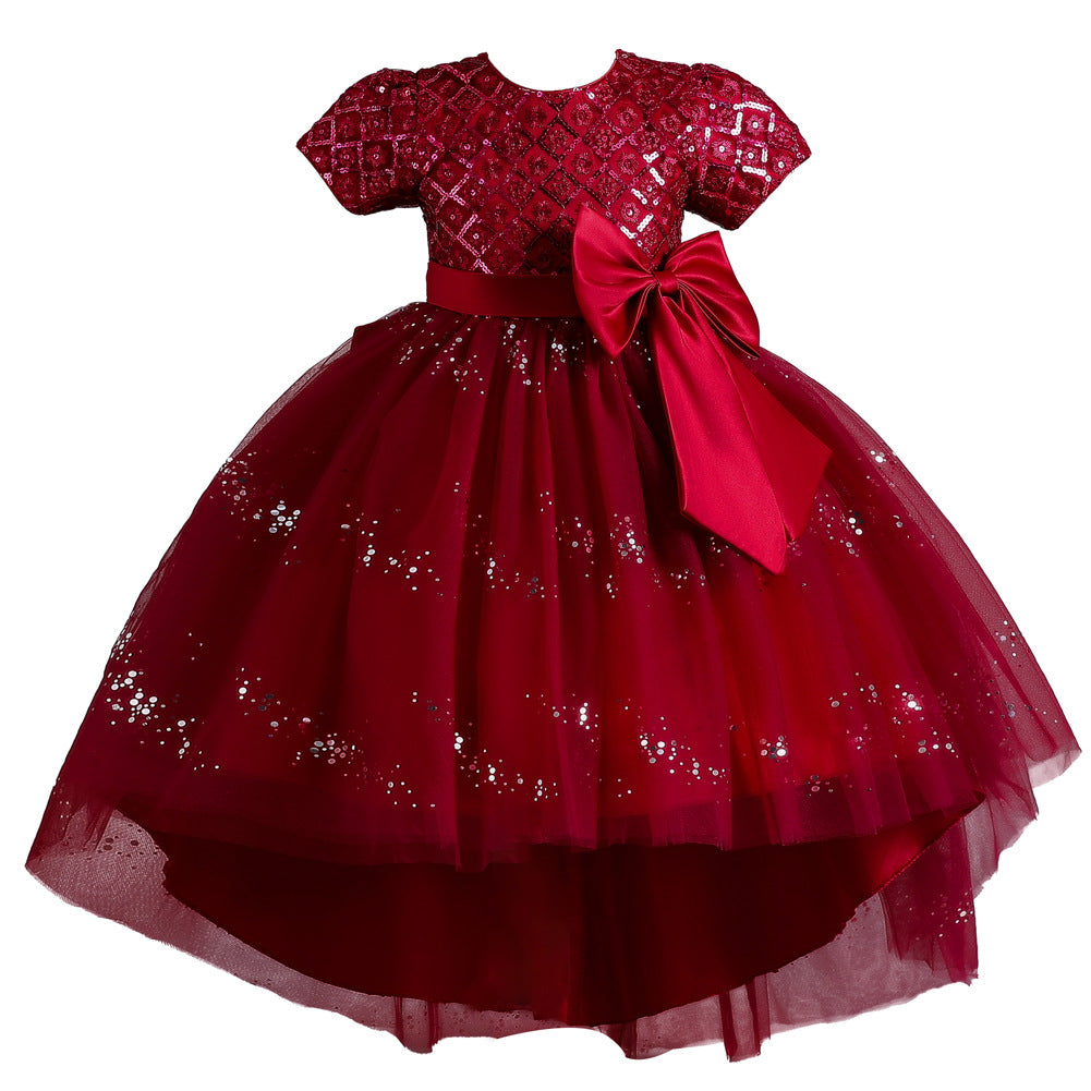 Kid Girl Princess Flower Sequin Fluffy Performance Trailing Dresses