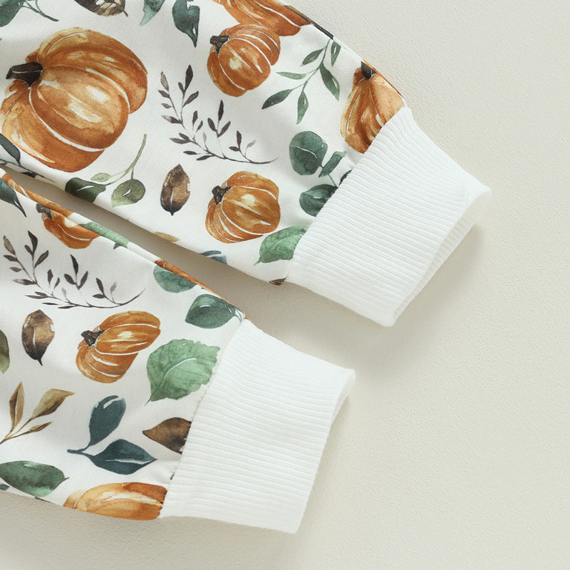 Kid  Baby Boy Crewneck Pumpkin Long Sleeve 2 Pcs Sets