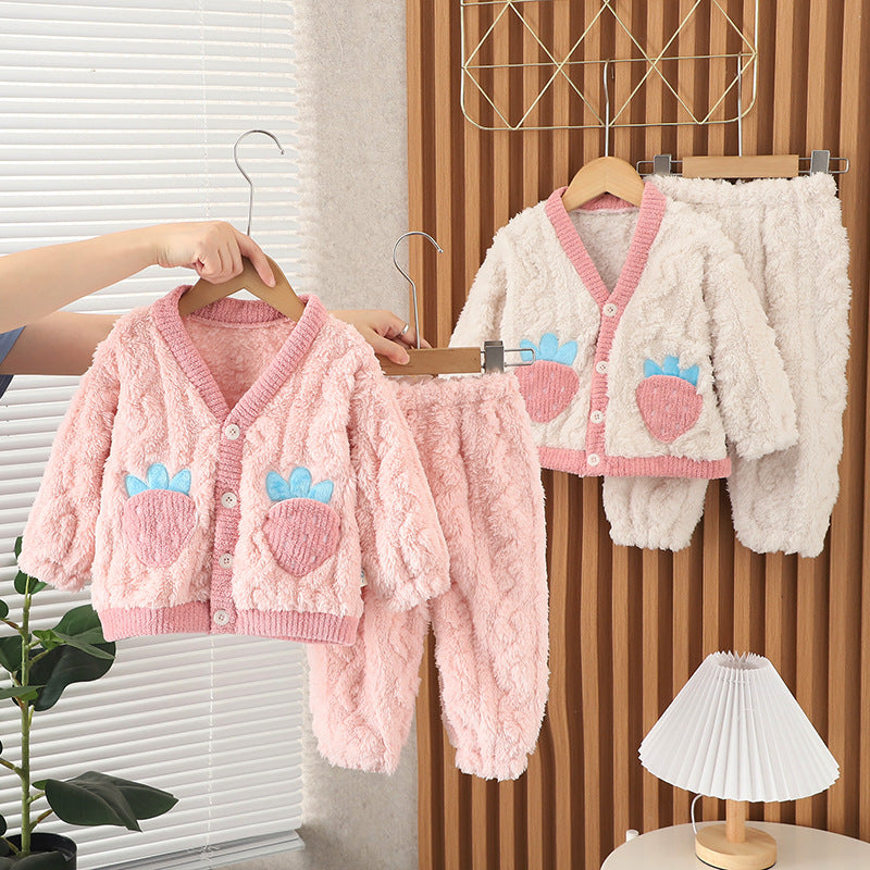 Kid Baby Girls Pajamas Autumn Winter Cotton Plush Home Pajamas