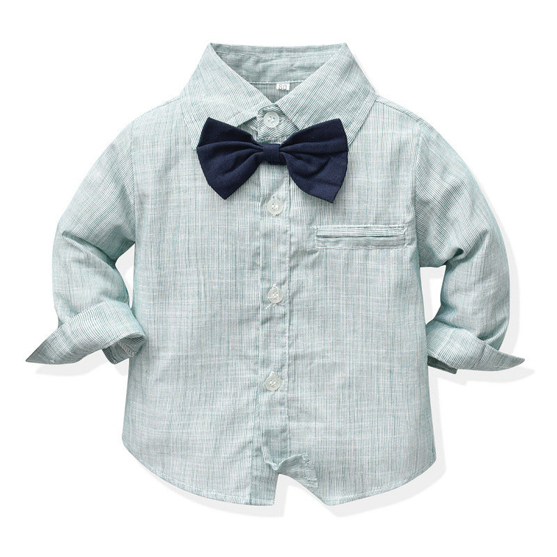 Kid Baby Boy Long-sleeved Bow Tie Cotton Suspenders Gentleman 2 Pcs Sets