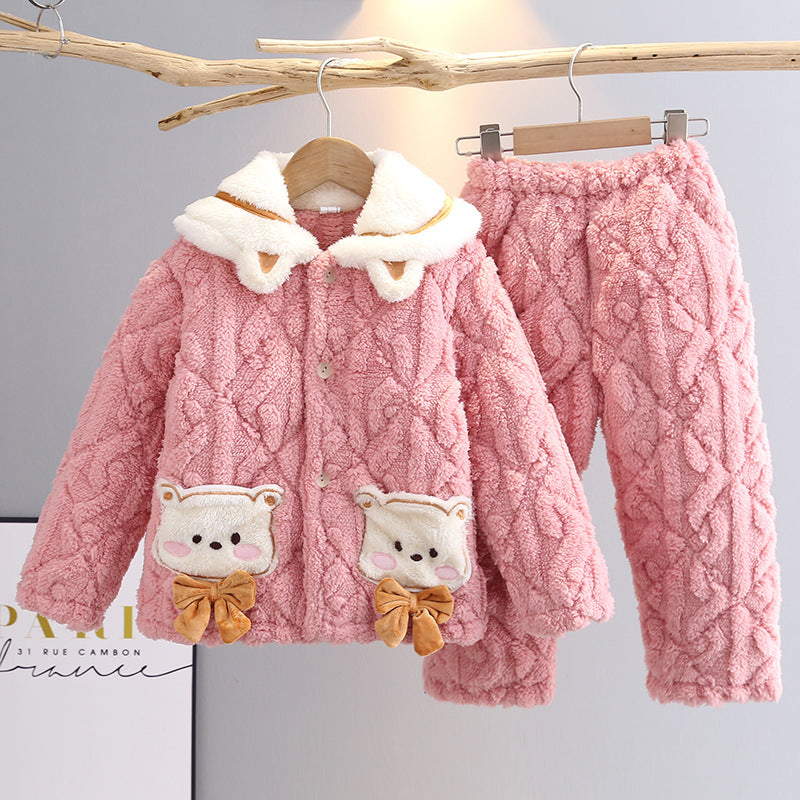 Kid Baby Girl Autumn Winter Thickened Cotton Padded Pajamas