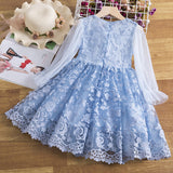 Kid Baby Girl Spring Embroidered Lace Flower Long-sleeved Dresses