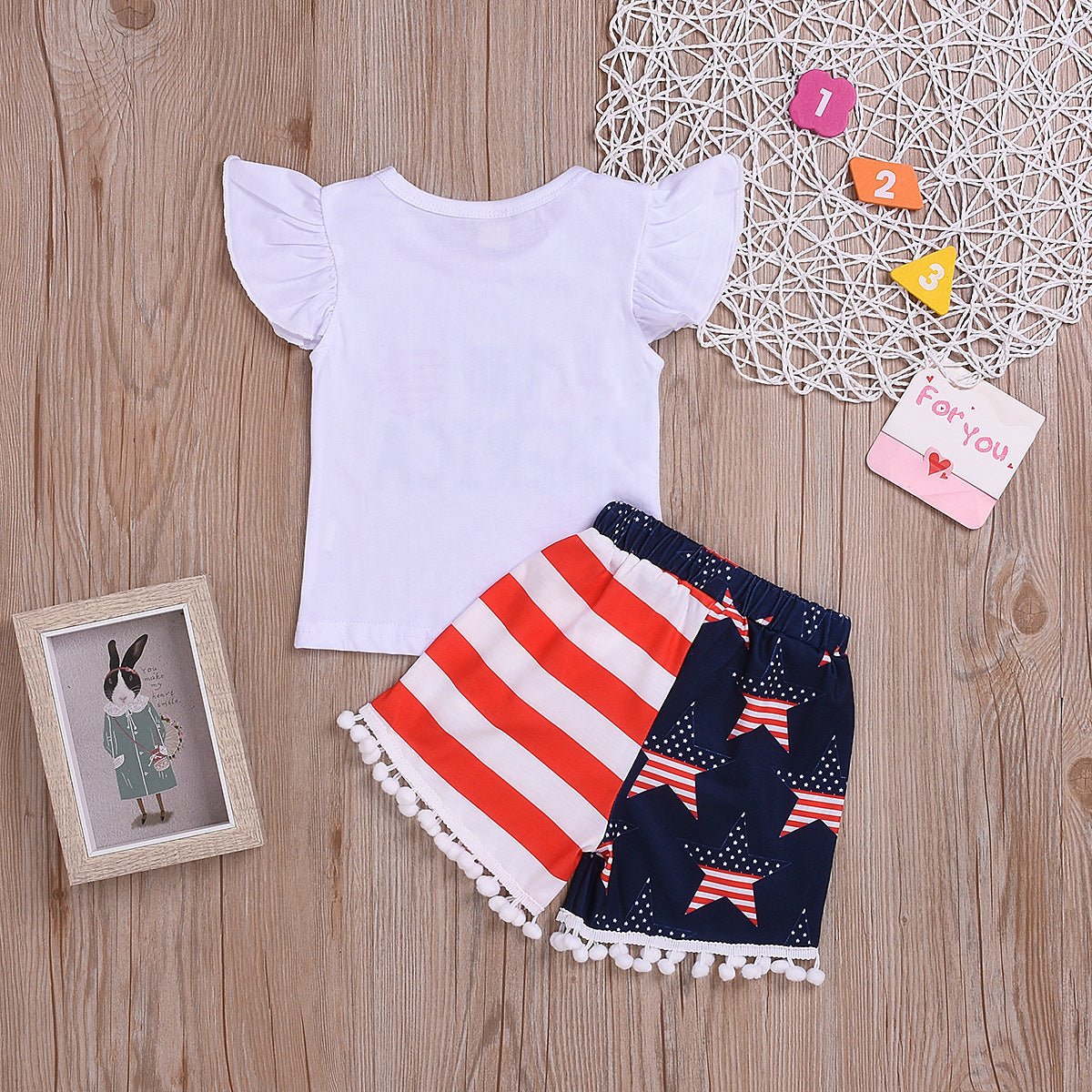 Kids Baby Girls Summer Independence Day Print Tank Shorts Set