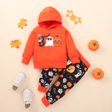 Halloween Kid Baby Boy Girl Pumpkin Orange Hoodie 2 Pcs Set