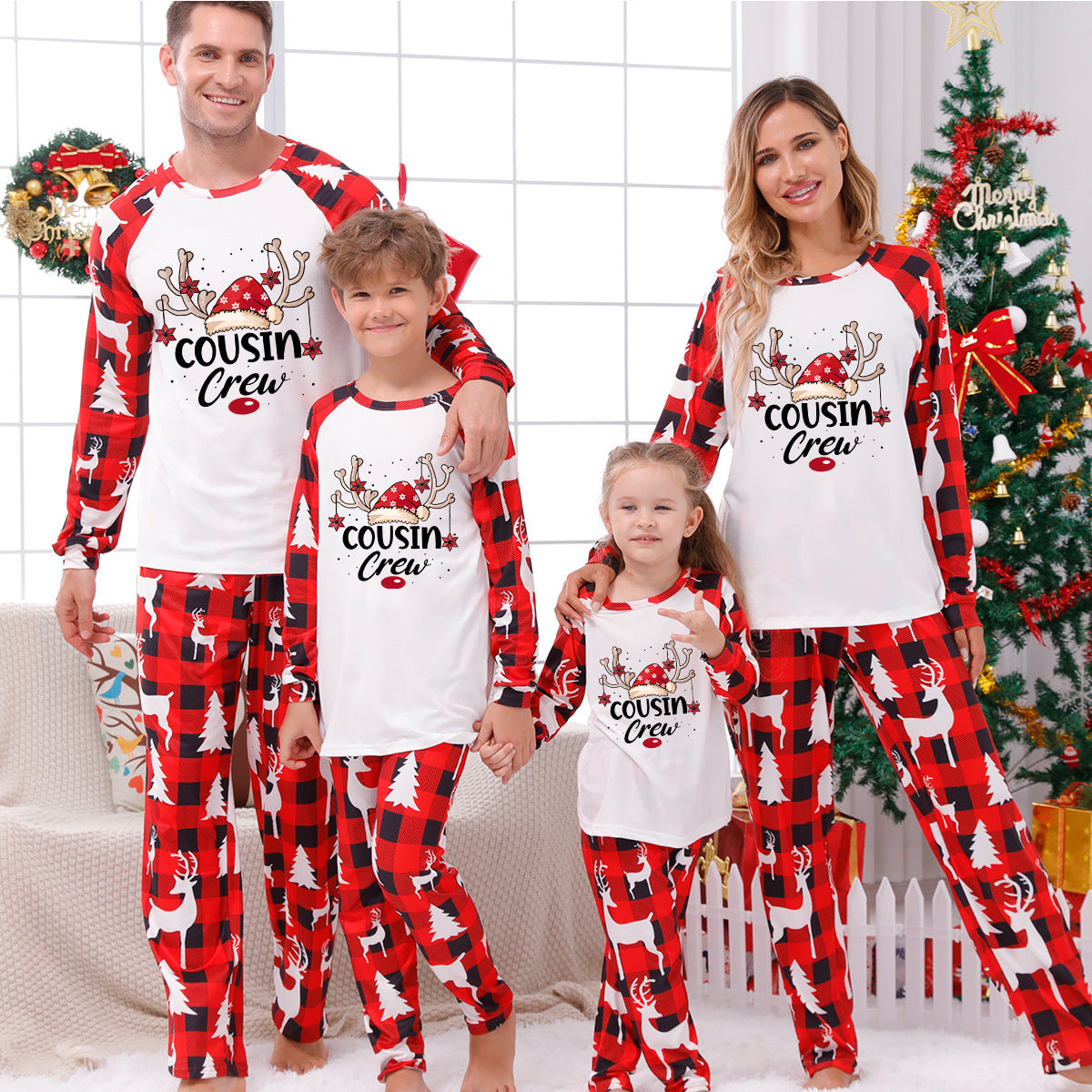 Family Matching Home Suit Christmas Plaid Patchwork Printed Pajamas