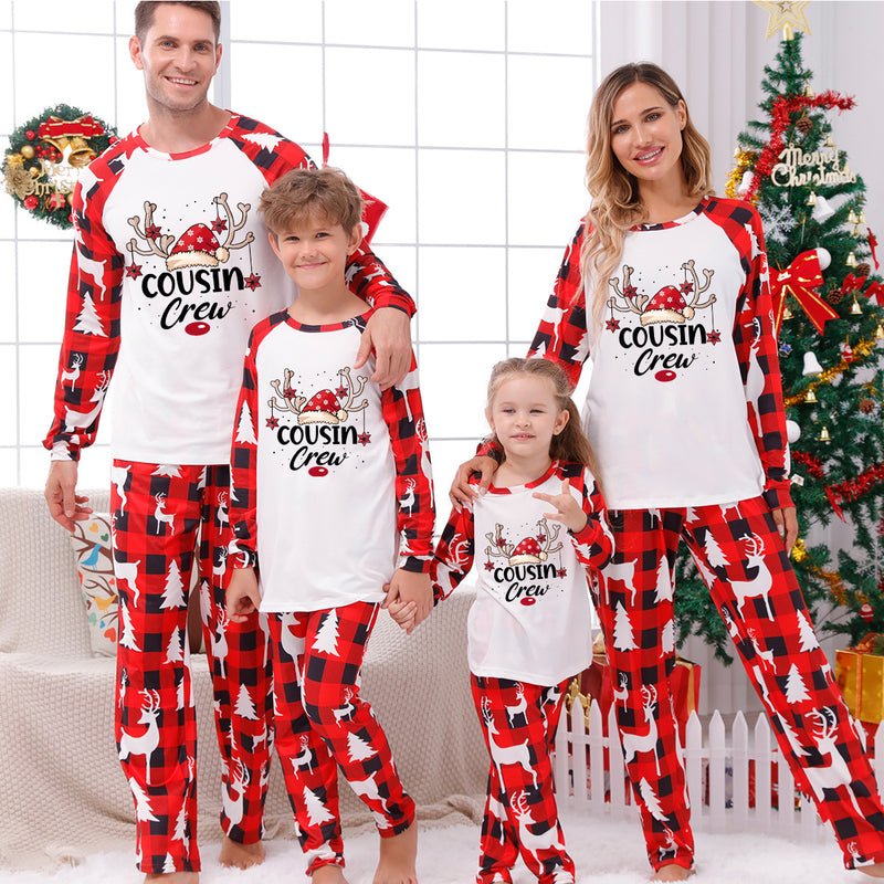 Family Matching Home Suit Christmas Plaid Patchwork Printed Pajamas