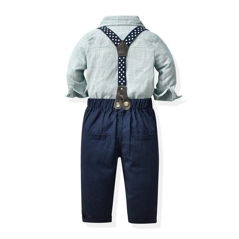 Kid Baby Boy Long-sleeved Bow Tie Cotton Suspenders Gentleman 2 Pcs Sets