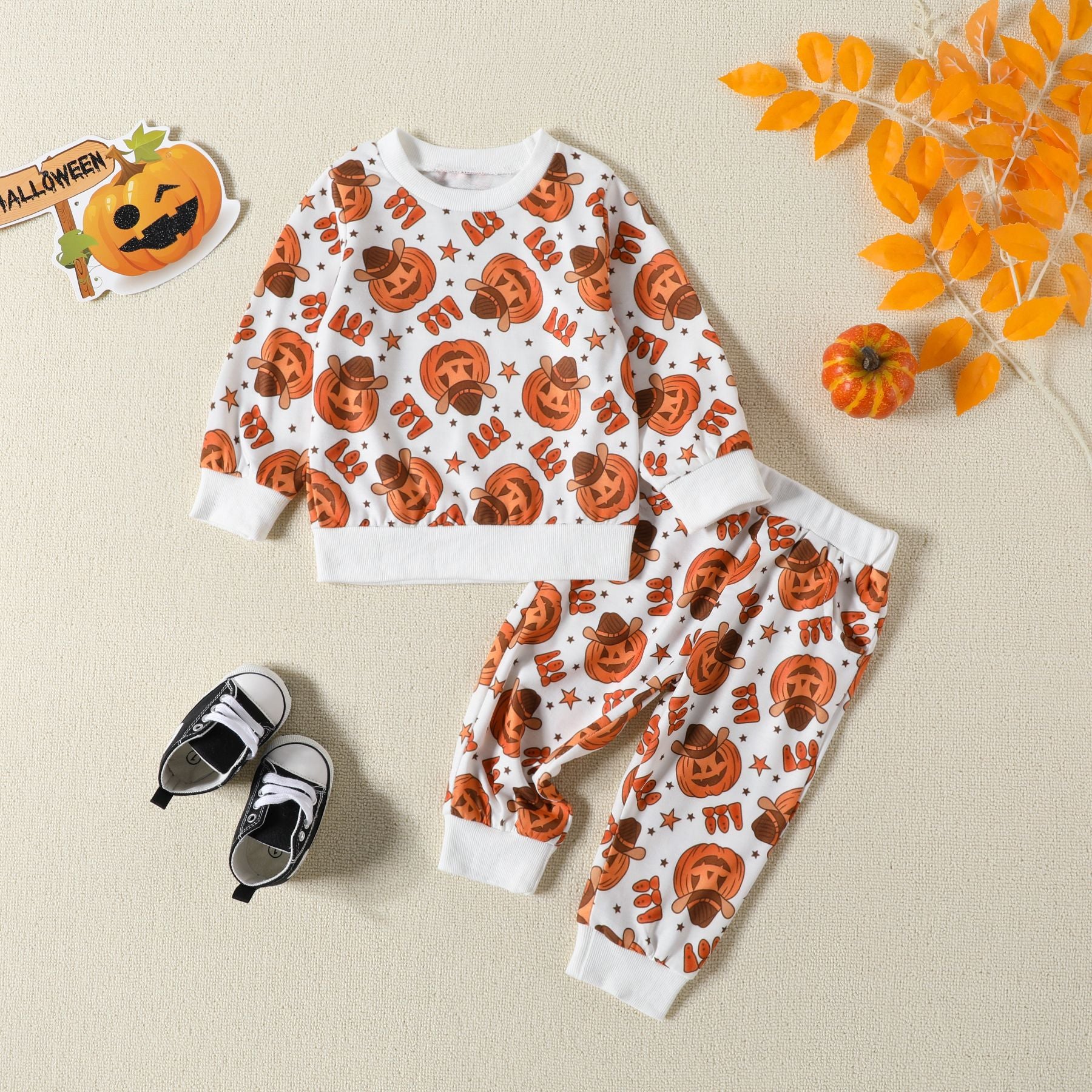 Halloween Kid Baby Boy Pumpkin Print 2 Pcs Set
