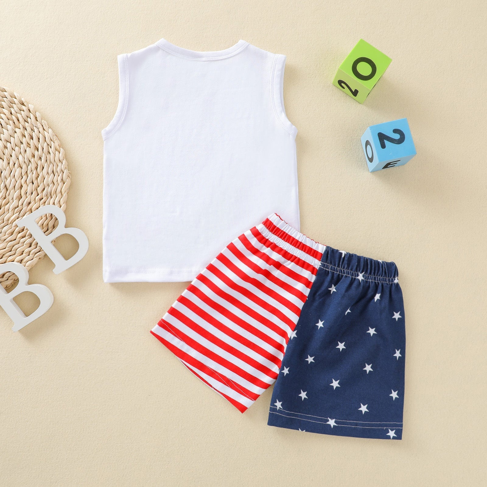 Baby Kids Boys Independence Day Letter Printed Tank Tops Shorts Sets
