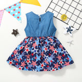 Baby Girl Denim Independence Day Stitching Star Striped Sleeveless Dress