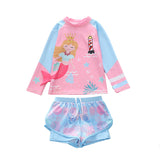 Kid Girls Split Long Sleeved Beach Sports Flat Angle Swimsuit