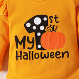 Baby Girls Halloween Print Letter Pumpkin Print Flared 2 Pcs Set