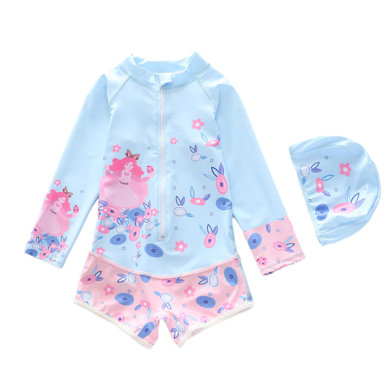 Kid Girl One-piece Cartoon Sun-proof Long-sleeved Swimsuit