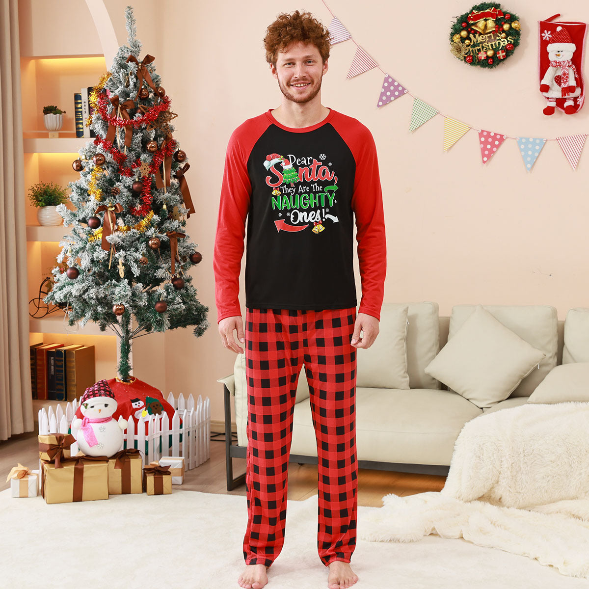 Family Matching Parent-child Christmas Loungewear Plaid  Printed Pajamas