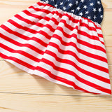 Baby Girls 4th-of-July Independence Day Bowknot Denim Striped Dress