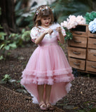 Kid Girl Princess Gauze Flowers Fluffy Short-sleeved Performance Dresses