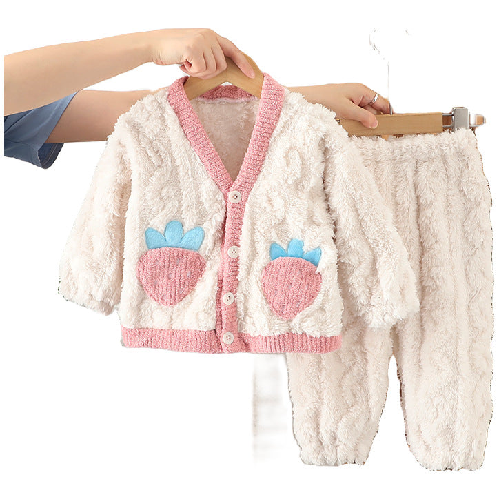 Kid Baby Girls Pajamas Autumn Winter Cotton Plush Home Pajamas